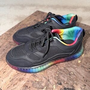 Size 9 Ladies Black Athletic Shoes with Rainbow Accents 🌈